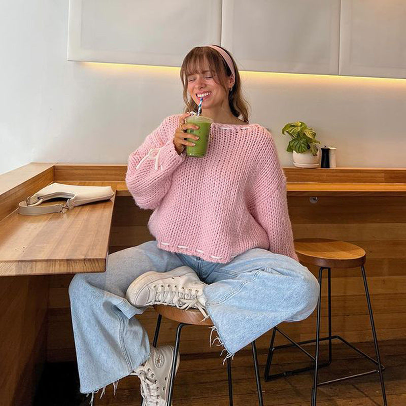 Damen Pullover mit Lässiger Passform und Verspieltem Schleifen-Design - 4 - Atelier-Zofia