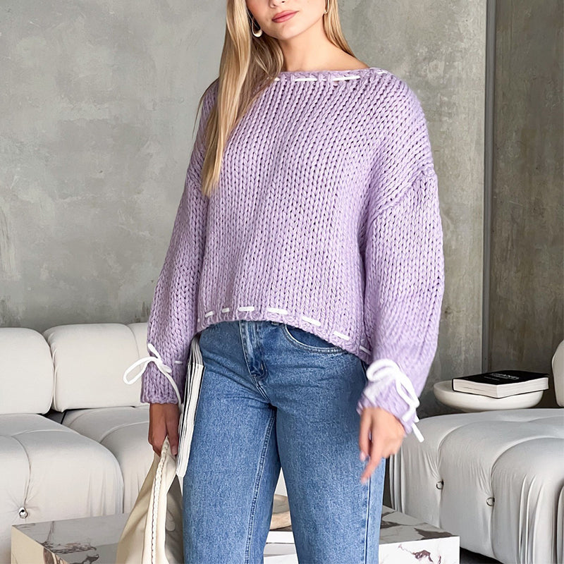 Damen Pullover mit Lässiger Passform und Verspieltem Schleifen-Design - 7 - Atelier-Zofia