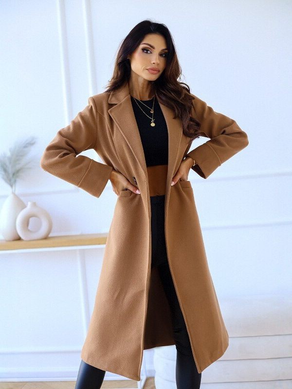 Damen Wollmantel mit langen Ärmeln und tailliertem Schnitt - 4 - Atelier-Zofia