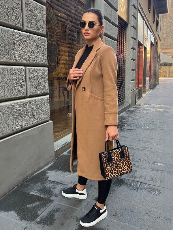 Damen Wollmantel mit langen Ärmeln und tailliertem Schnitt - 7 - Atelier-Zofia