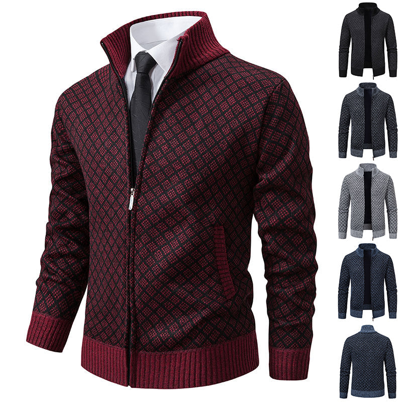 Eleganter Herren Cardigan Slim Fit mit Stehkragen und praktischem Reißverschluss - 1 - Atelier-Zofia