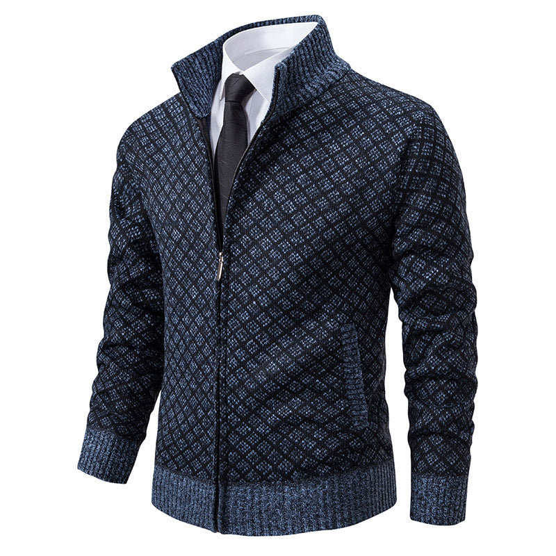 Eleganter Herren Cardigan Slim Fit mit Stehkragen und praktischem Reißverschluss - 2 - Atelier-Zofia