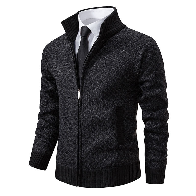 Eleganter Herren Cardigan Slim Fit mit Stehkragen und praktischem Reißverschluss - 3 - Atelier-Zofia
