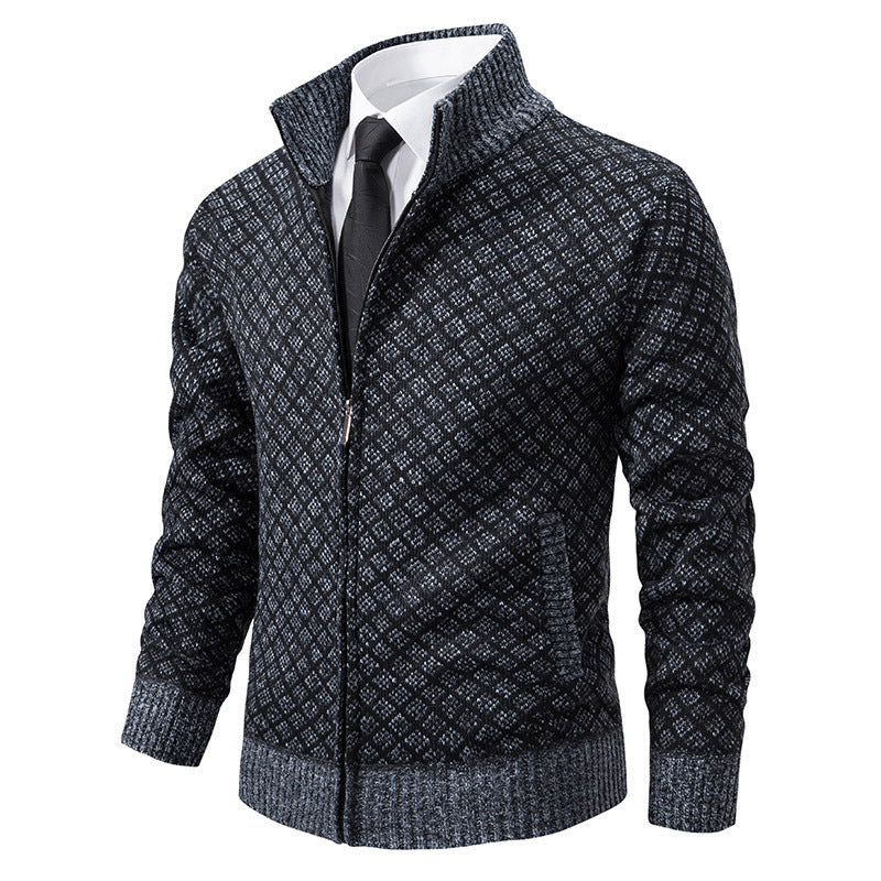 Eleganter Herren Cardigan Slim Fit mit Stehkragen und praktischem Reißverschluss - 4 - Atelier-Zofia