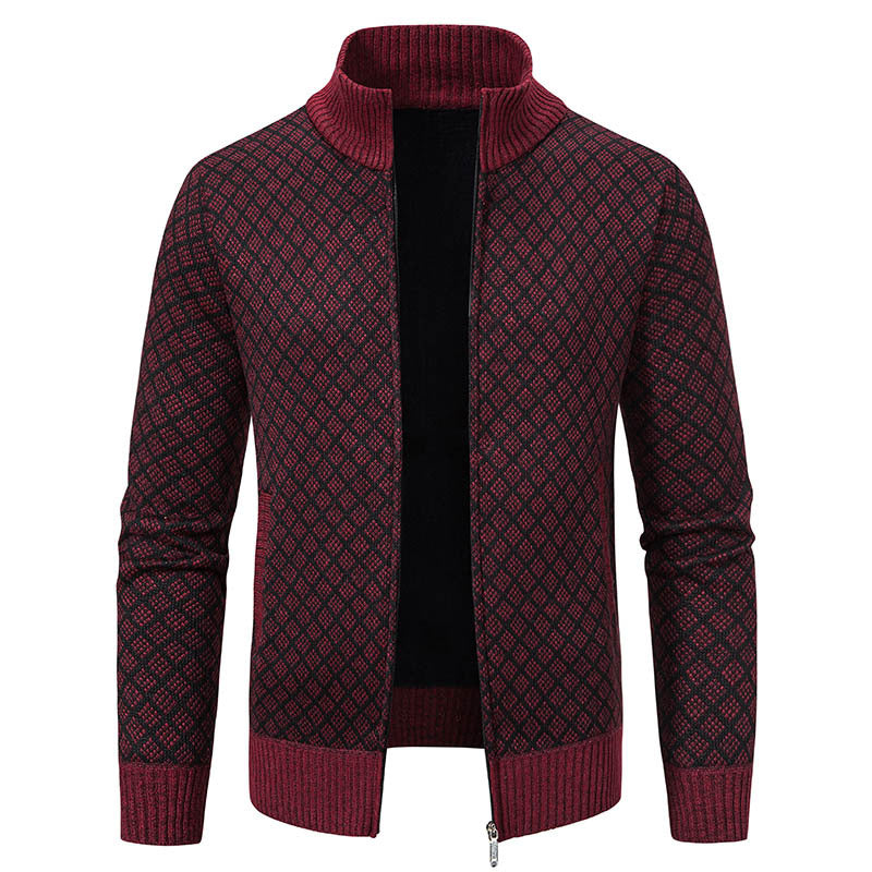 Eleganter Herren Cardigan Slim Fit mit Stehkragen und praktischem Reißverschluss - 6 - Atelier-Zofia