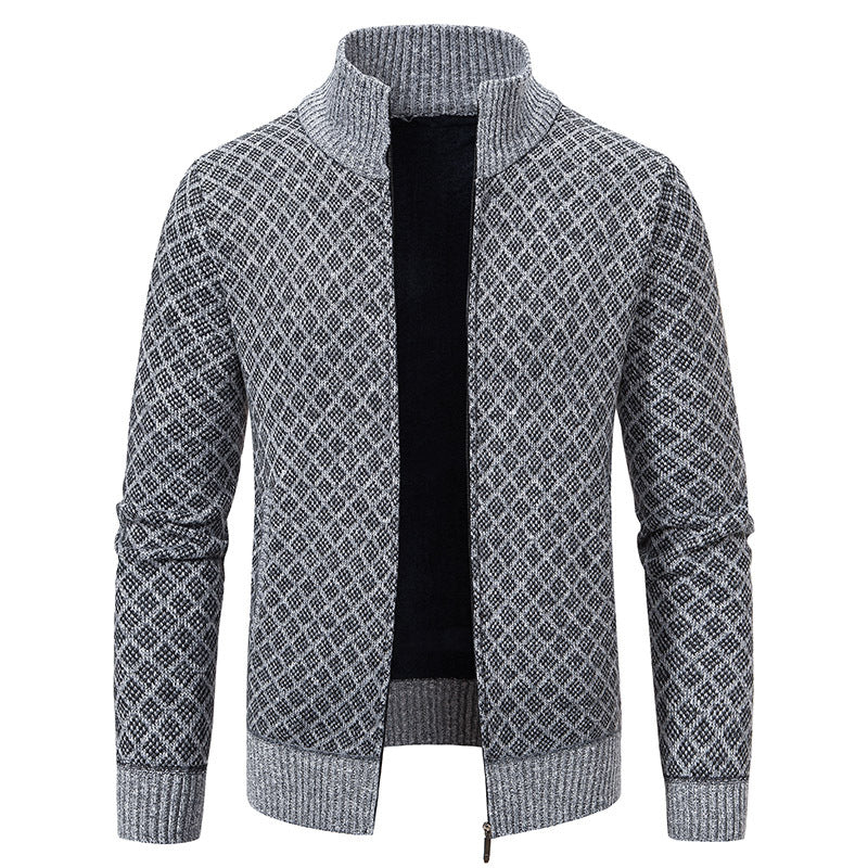 Eleganter Herren Cardigan Slim Fit mit Stehkragen und praktischem Reißverschluss - 7 - Atelier-Zofia