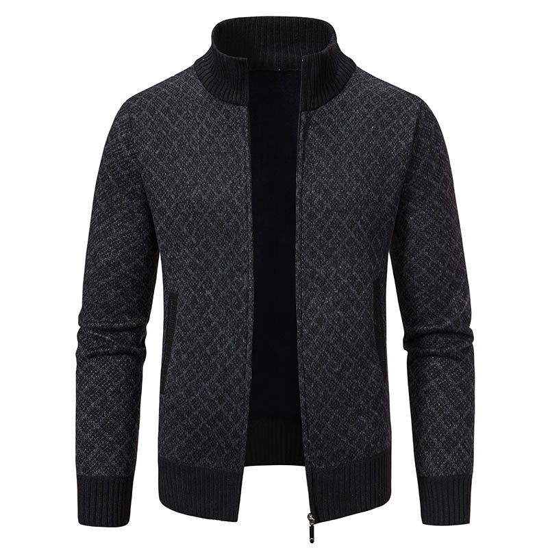 Eleganter Herren Cardigan Slim Fit mit Stehkragen und praktischem Reißverschluss - 9 - Atelier-Zofia
