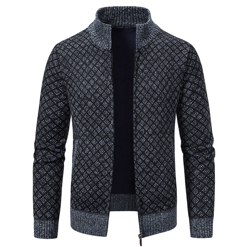 Eleganter Herren Cardigan Slim Fit mit Stehkragen und praktischem Reißverschluss - 10 - Atelier-Zofia