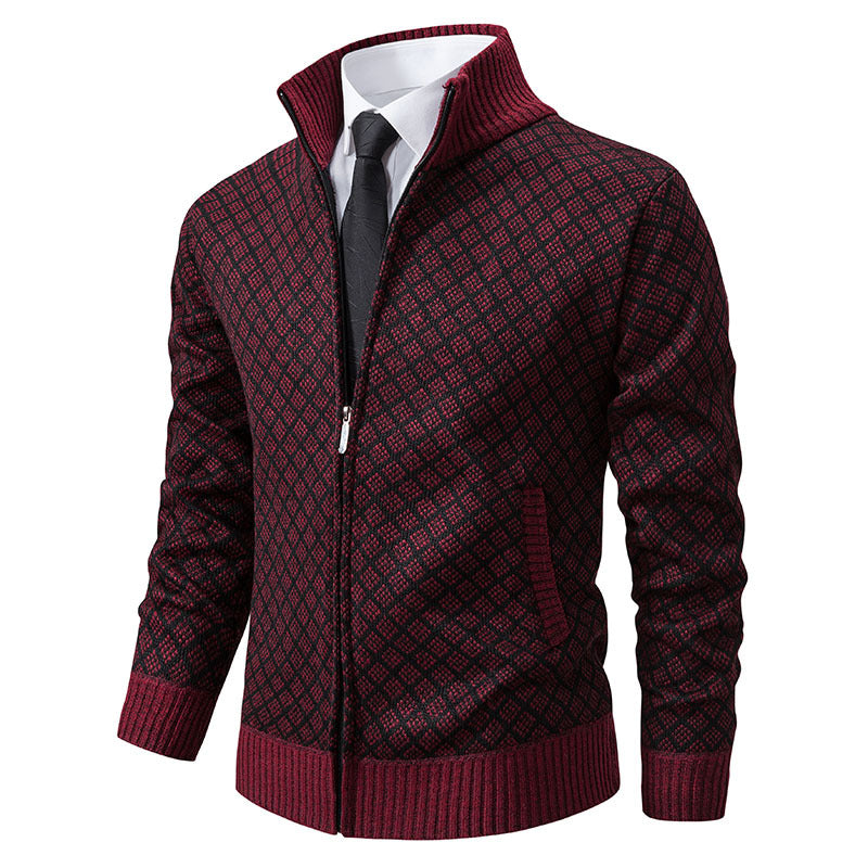 Eleganter Herren Cardigan Slim Fit mit Stehkragen und praktischem Reißverschluss - 11 - Atelier-Zofia