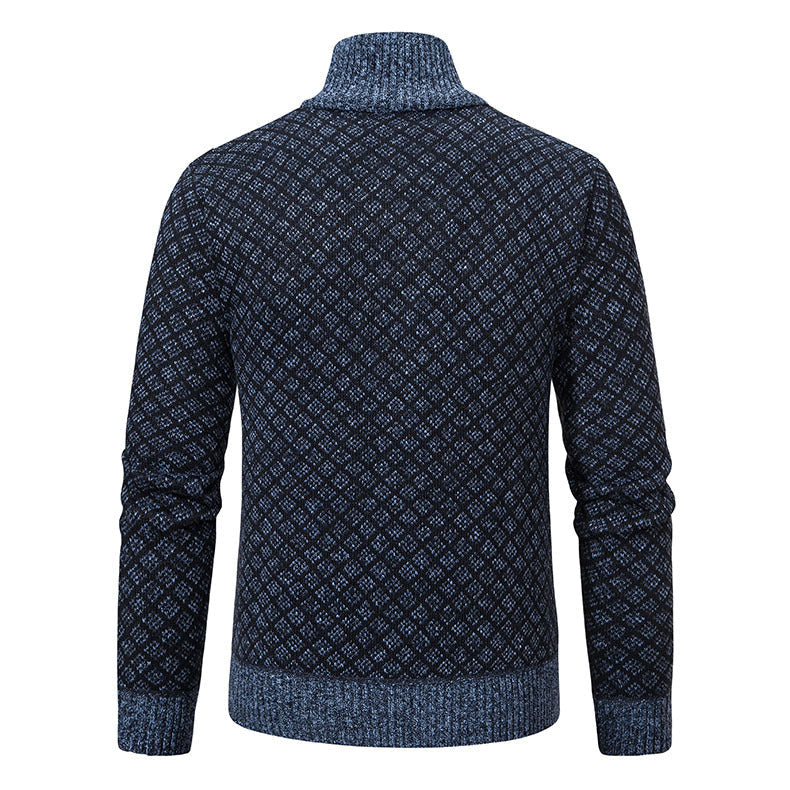 Eleganter Herren Cardigan Slim Fit mit Stehkragen und praktischem Reißverschluss - 12 - Atelier-Zofia