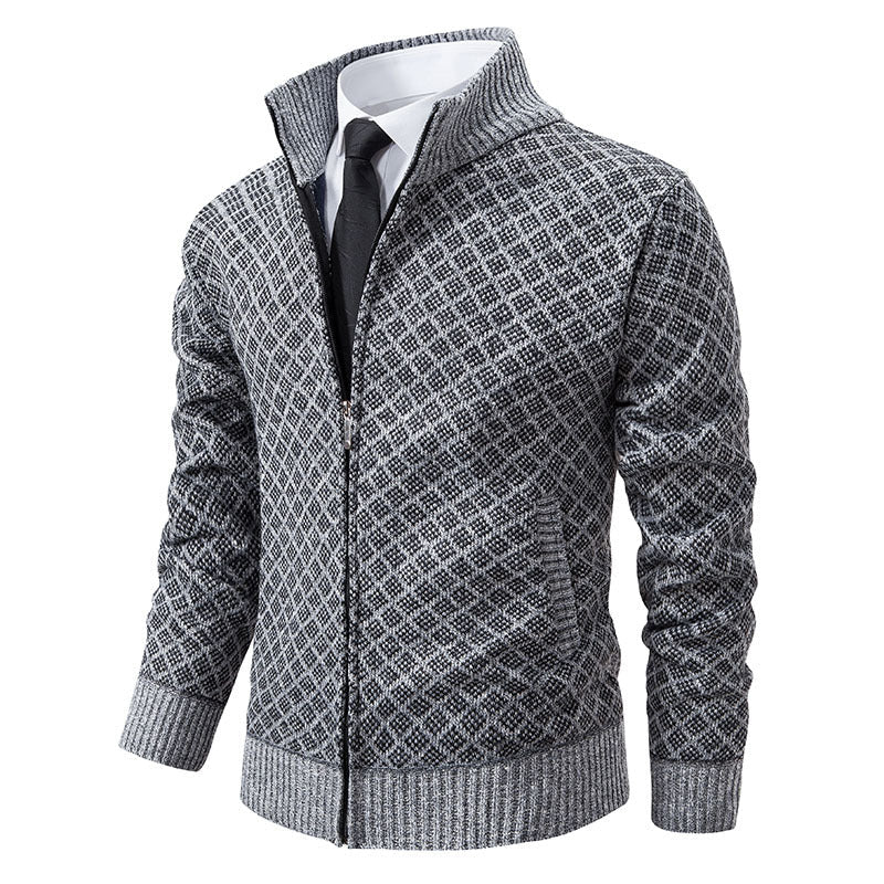 Eleganter Herren Cardigan Slim Fit mit Stehkragen und praktischem Reißverschluss - 13 - Atelier-Zofia