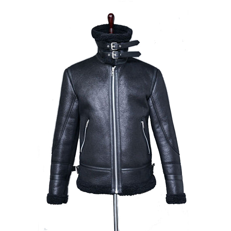 Moderne Herrenlederjacke mit kuscheligem Schafsfellkragen - 1 - Atelier-Zofia