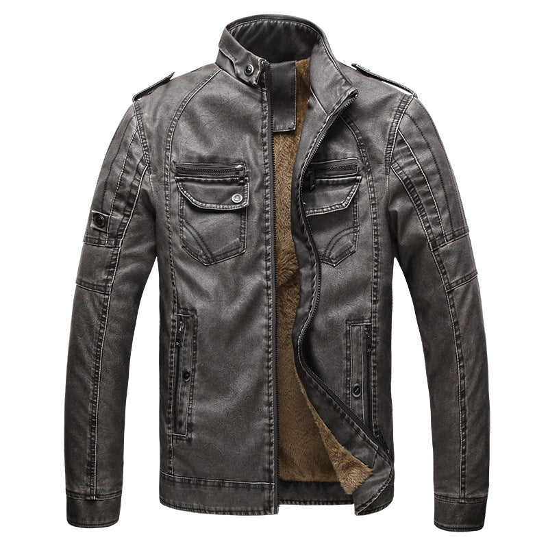 Herren Lederjacke mit Stehkragen und praktischem Reißverschlussdesign - 3 - Atelier-Zofia