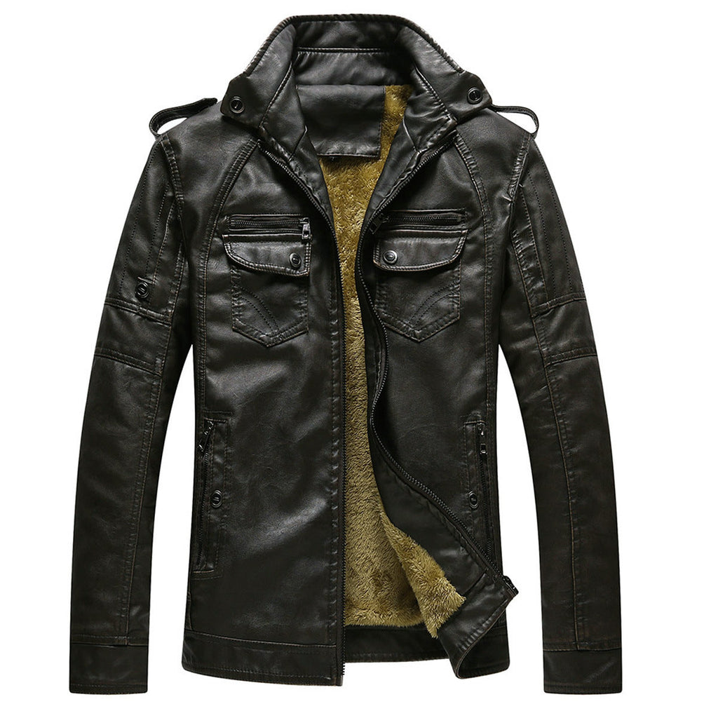 Herren Lederjacke mit Stehkragen und praktischem Reißverschlussdesign - 4 - Atelier-Zofia