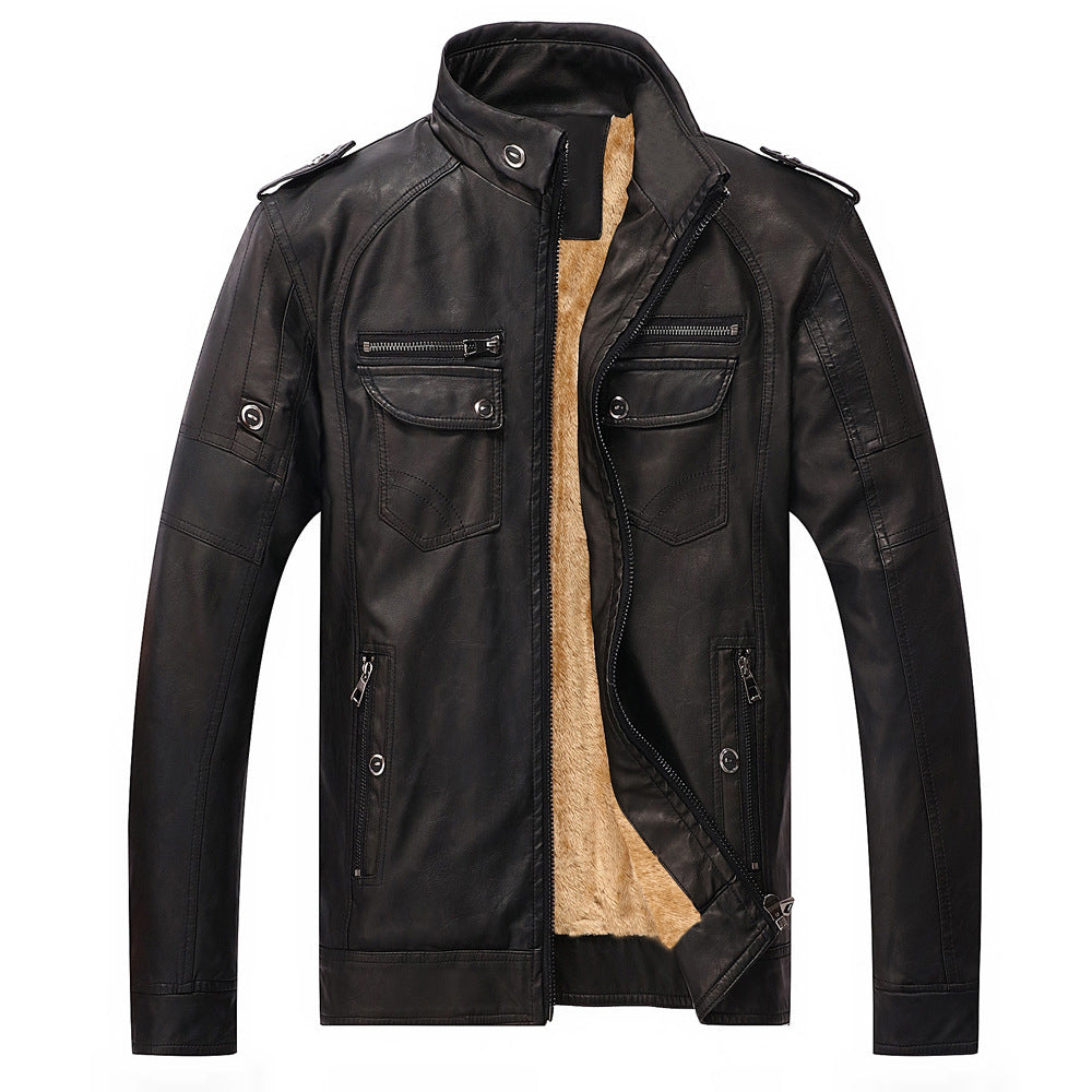 Herren Lederjacke mit Stehkragen und praktischem Reißverschlussdesign - 5 - Atelier-Zofia