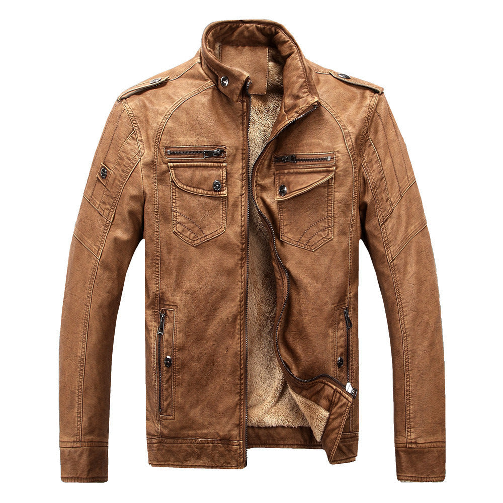 Herren Lederjacke mit Stehkragen und praktischem Reißverschlussdesign - 6 - Atelier-Zofia