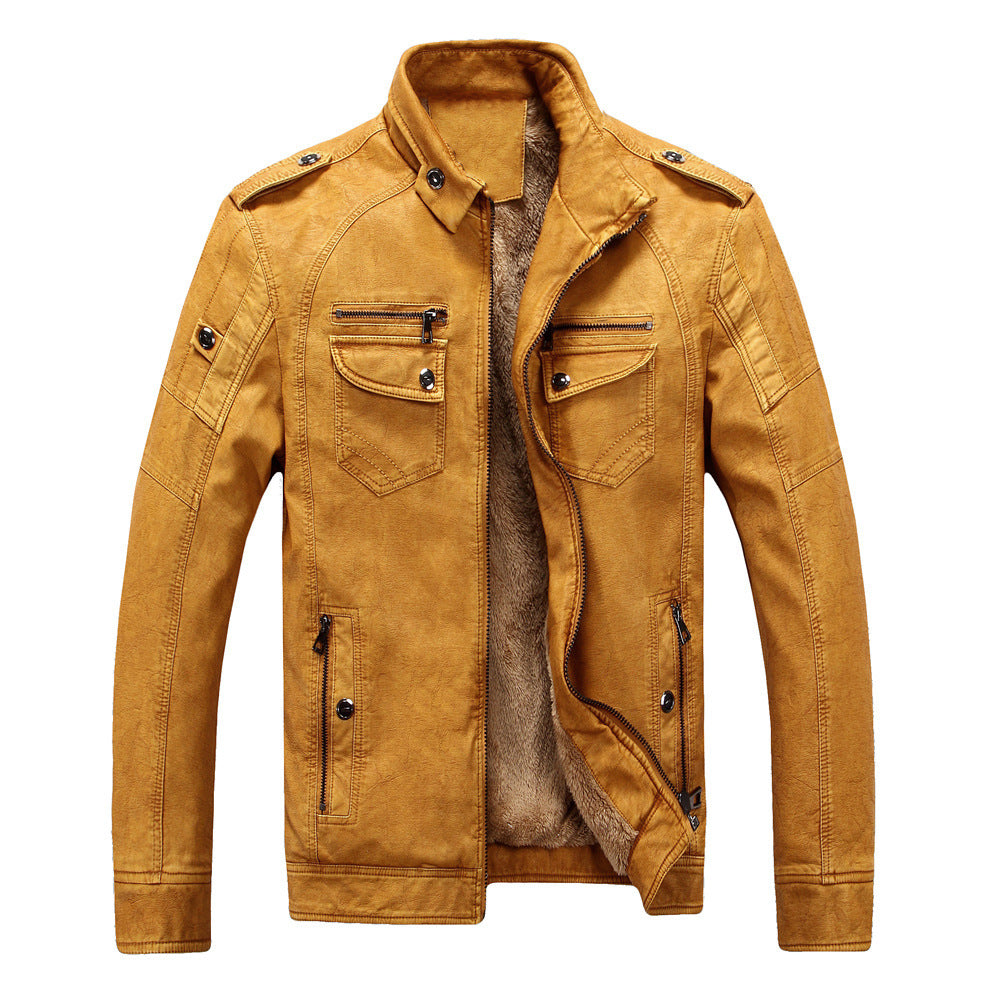 Herren Lederjacke mit Stehkragen und praktischem Reißverschlussdesign - 7 - Atelier-Zofia