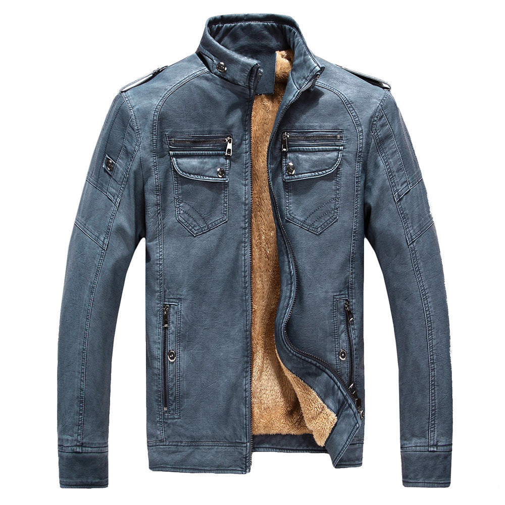 Herren Lederjacke mit Stehkragen und praktischem Reißverschlussdesign - 8 - Atelier-Zofia