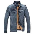 Herren Lederjacke mit Stehkragen und praktischem Reißverschlussdesign - 8 - Atelier-Zofia