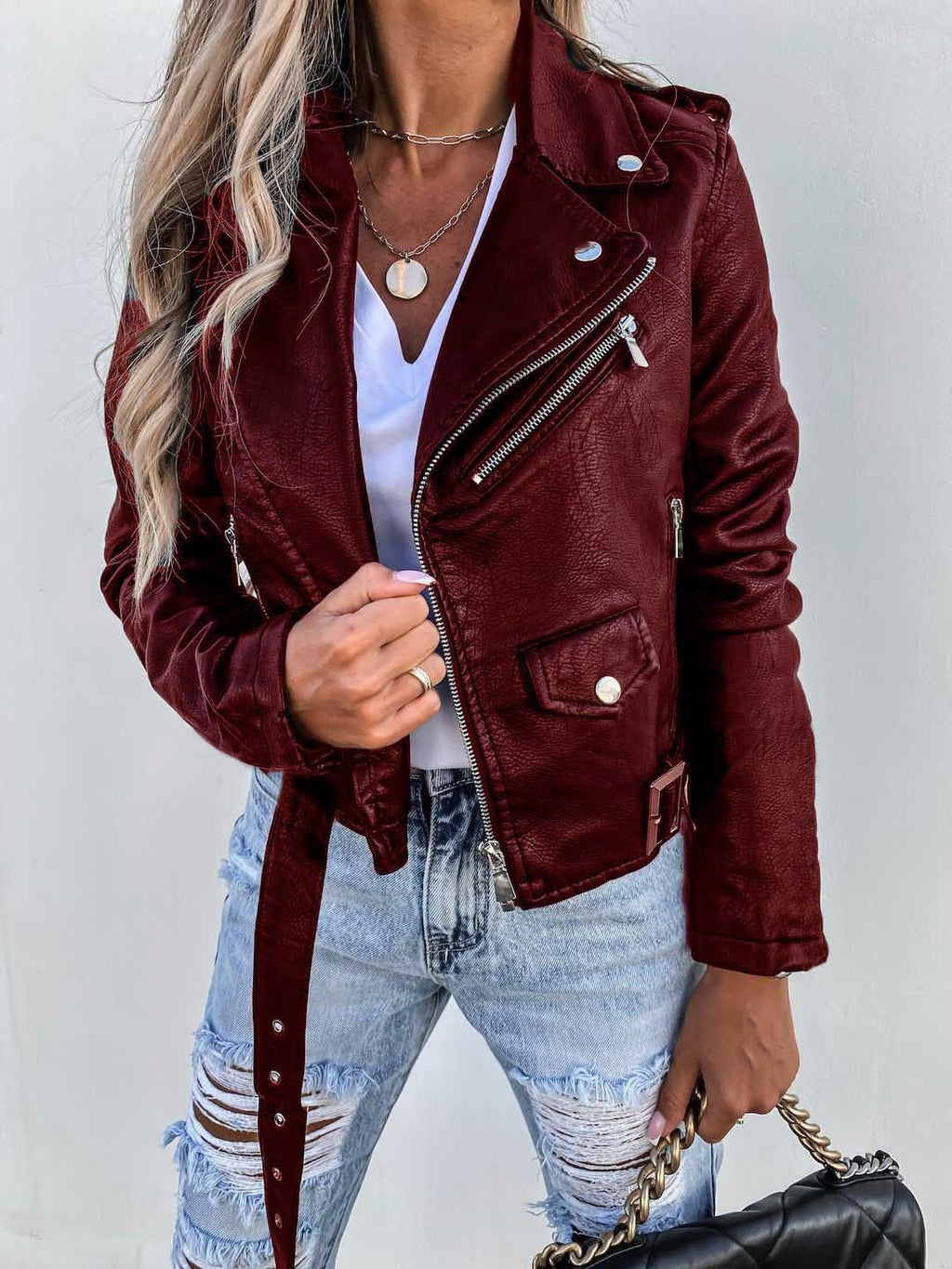 Stylische Damen Bikerjacke mit Reißverschluss für jede Gelegenheit - 2 - Atelier-Zofia