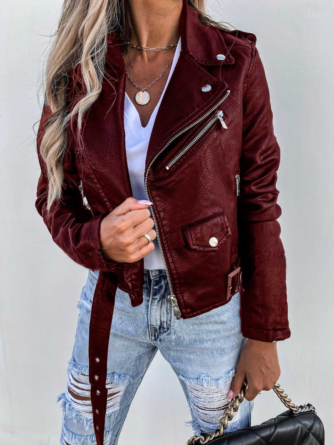 Stylische Damen Bikerjacke mit Reißverschluss für jede Gelegenheit - 2 - Atelier-Zofia
