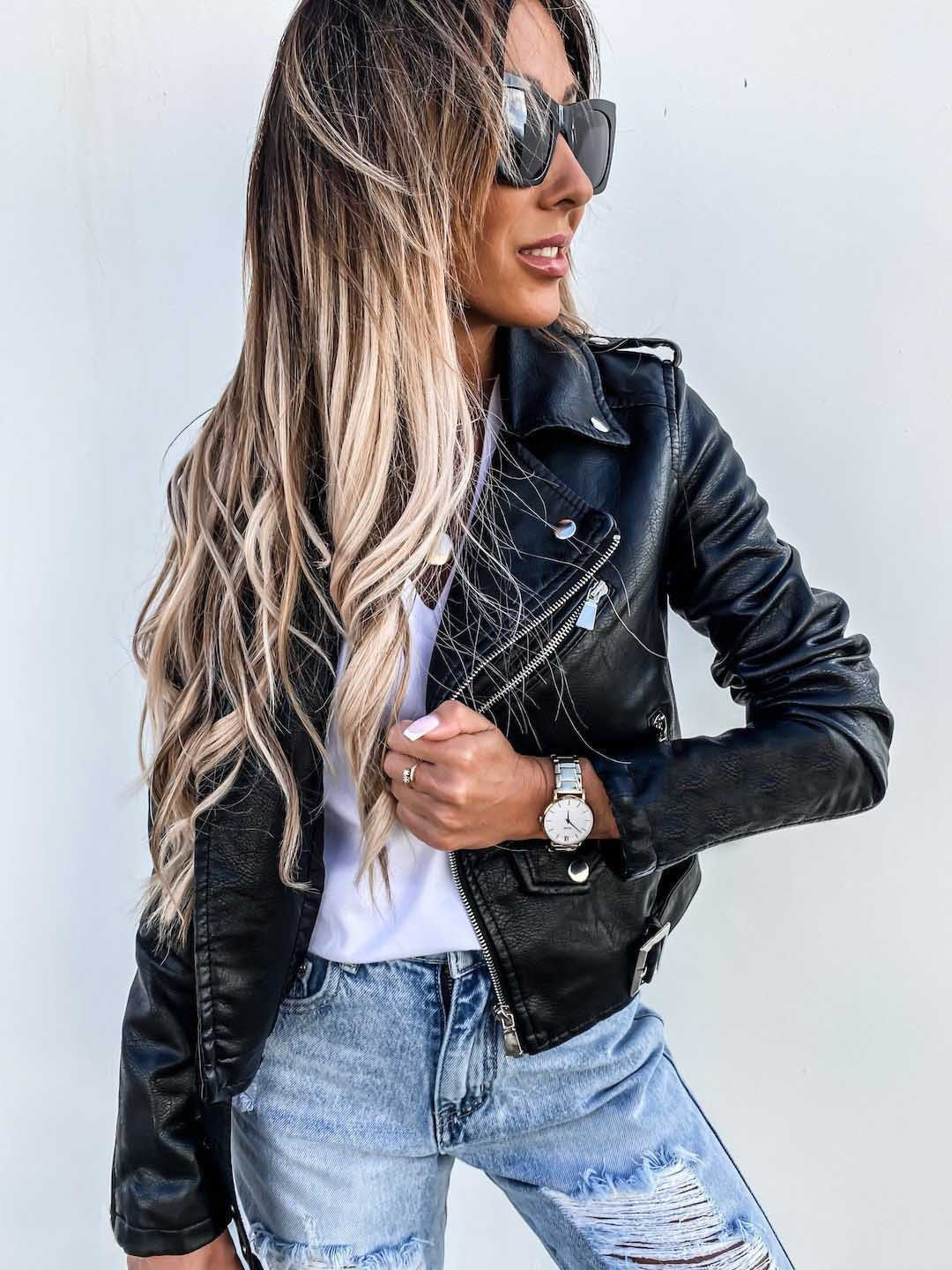 Stylische Damen Bikerjacke mit Reißverschluss für jede Gelegenheit - 5 - Atelier-Zofia