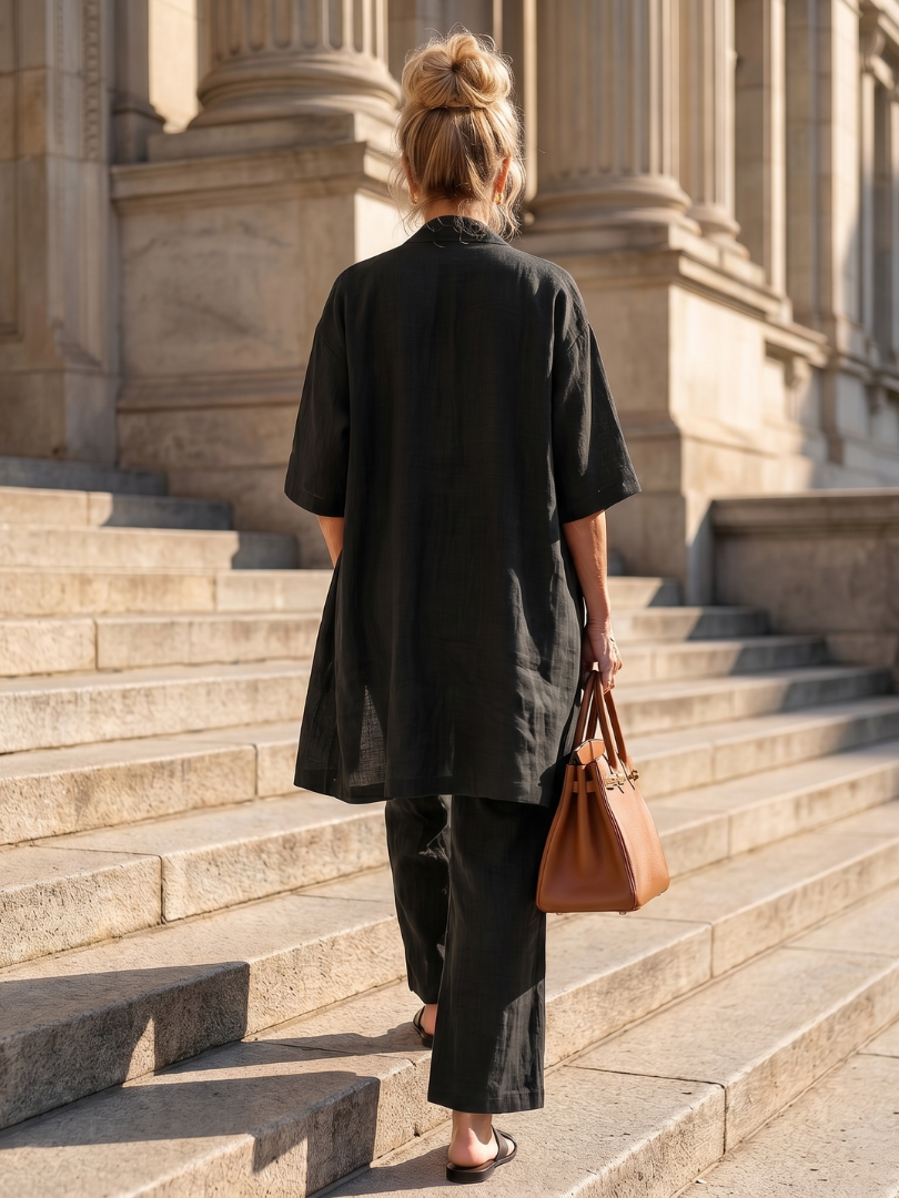 Elegantes Damen Outfit mit lockerem Oberteil und bequemen Hosen – J&B - 17 - Atelier-Zofia