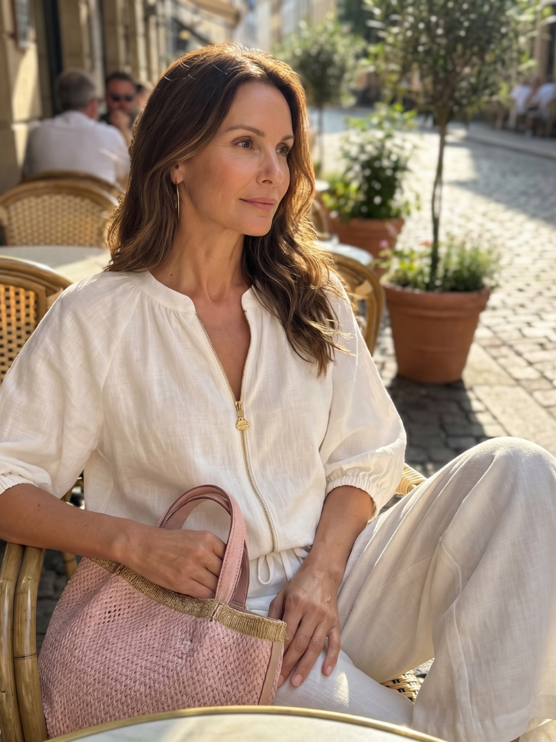 Elegantes Damen Set mit Puffärmeln und Weitbein-Hose - J&B - 17 - Atelier-Zofia
