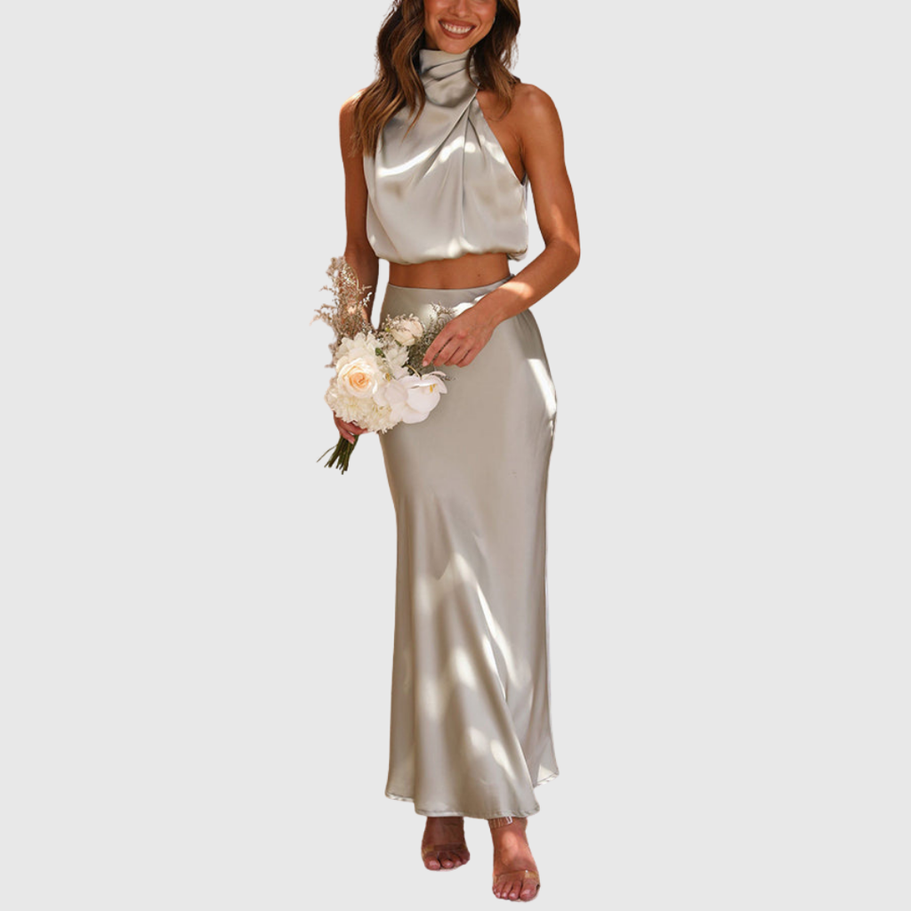 Annika – Elegant satin drape Set for Women - Image 2