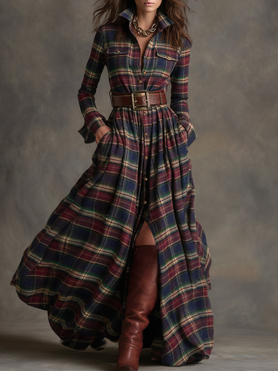 Helena – Kariertes Maxi-Hemdkleid