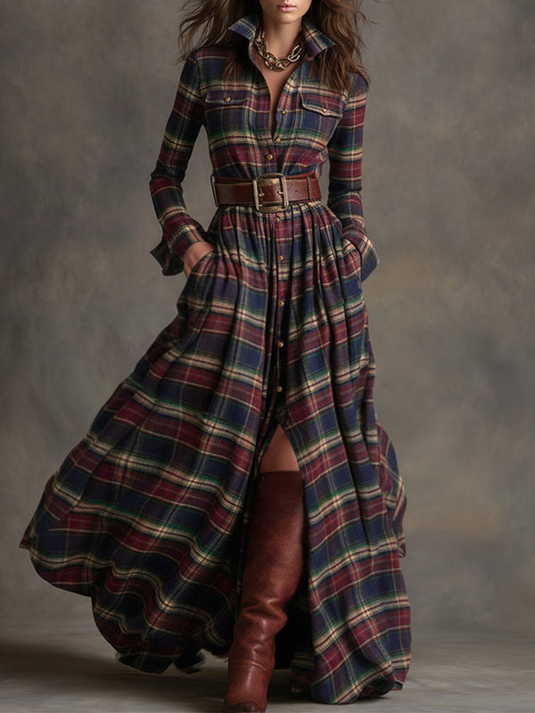 Helena – Kariertes Maxi-Hemdkleid