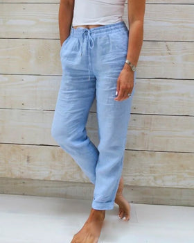 Hannah – Damen Bequeme Leinenhose mit Kordelzug