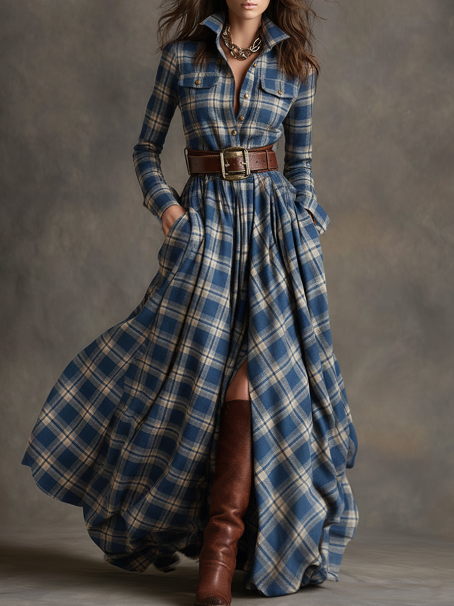 Helena – Kariertes Maxi-Hemdkleid