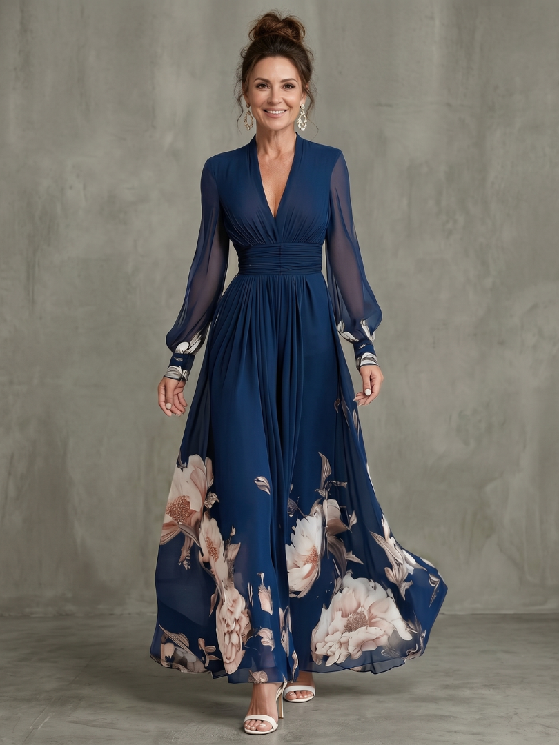Elegantes Maxikleid für Damen mit tiefem V-Ausschnitt - J&B - 1 - Atelier-Zofia
