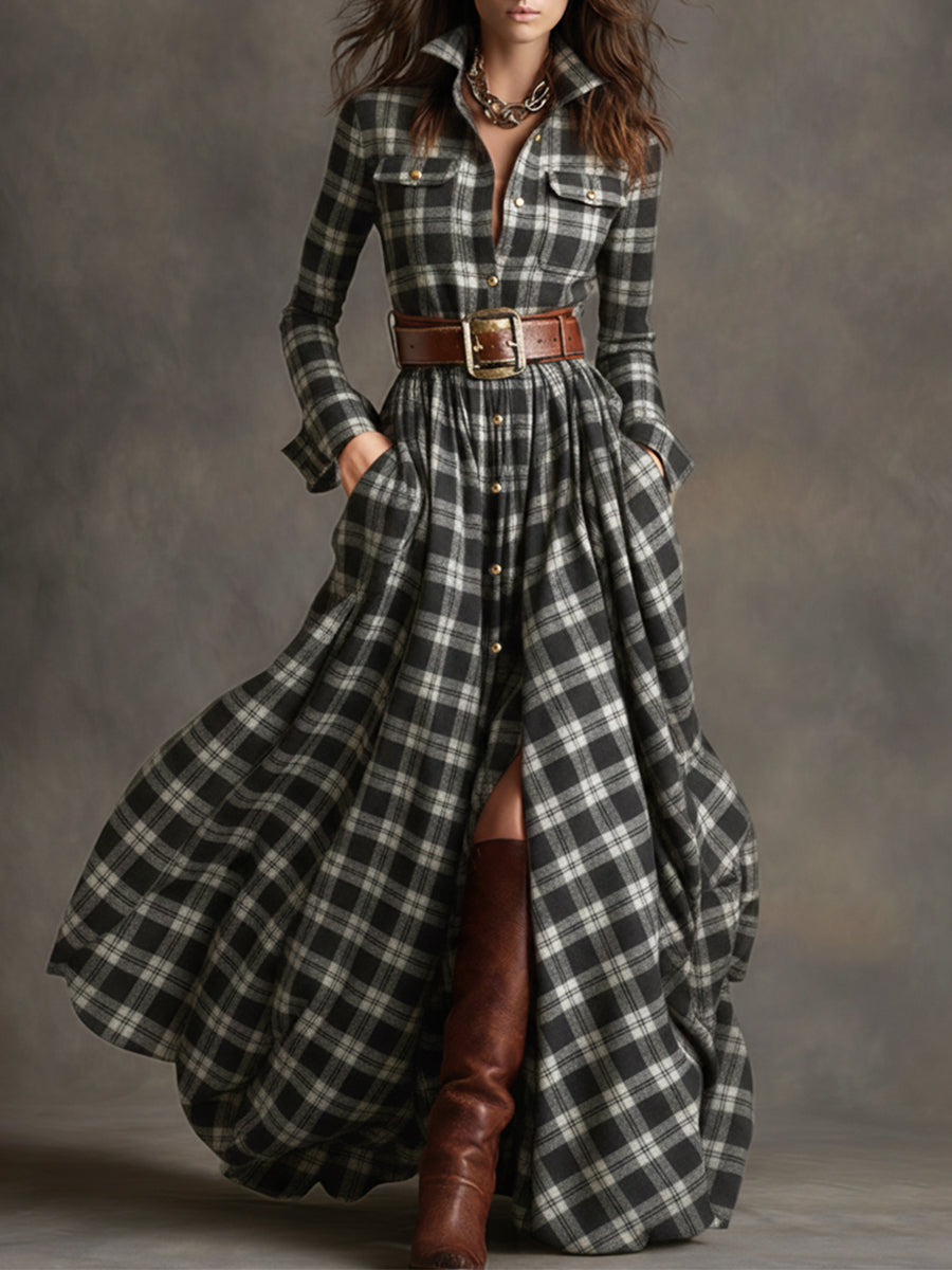 Helena – Kariertes Maxi-Hemdkleid