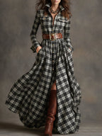 Helena – Kariertes Maxi-Hemdkleid