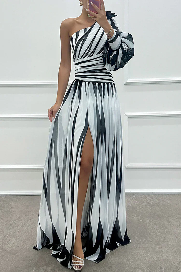 Julia – Women Striped One Shoulder Dress - Image 1