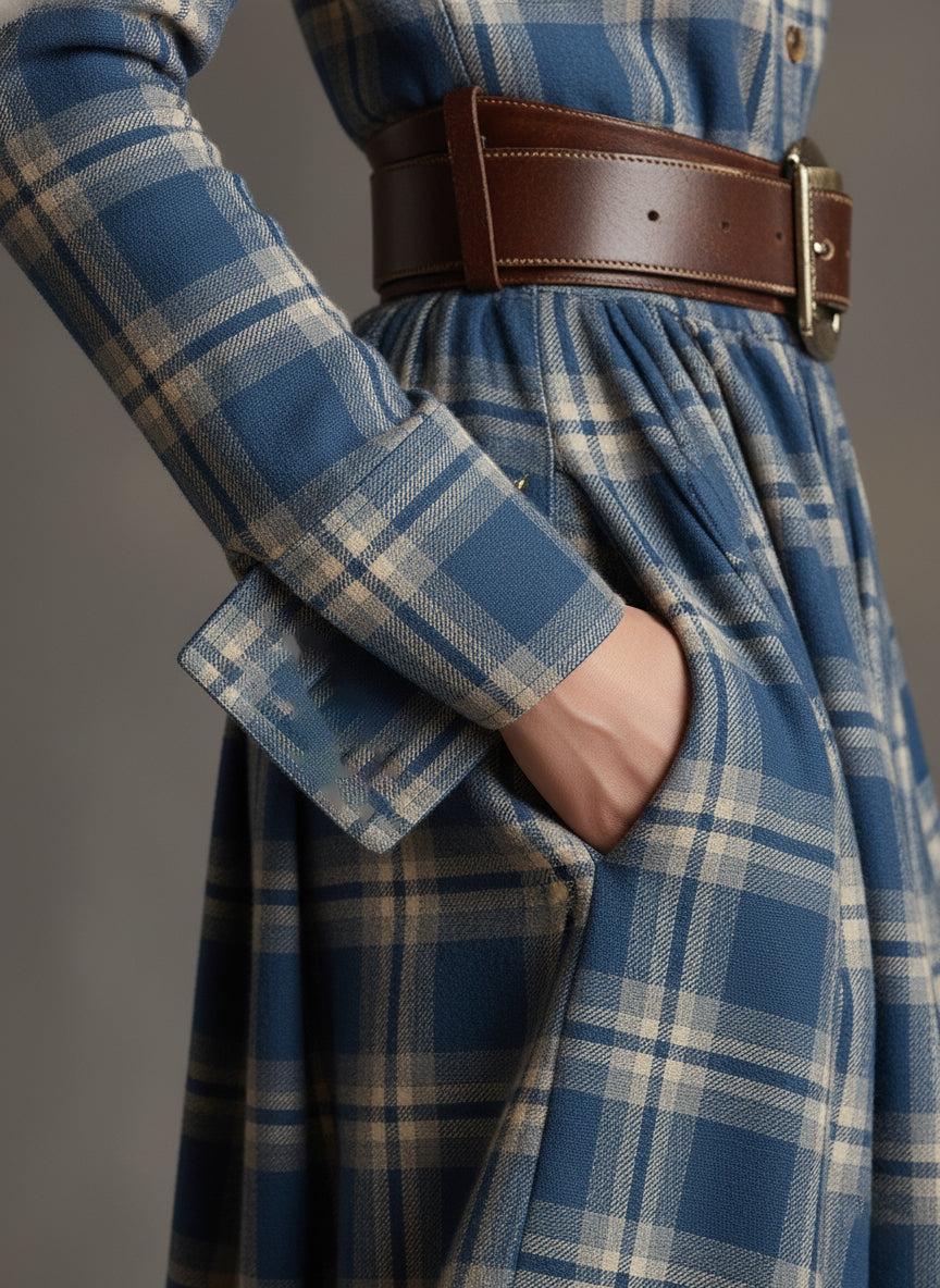 Helena – Kariertes Maxi-Hemdkleid