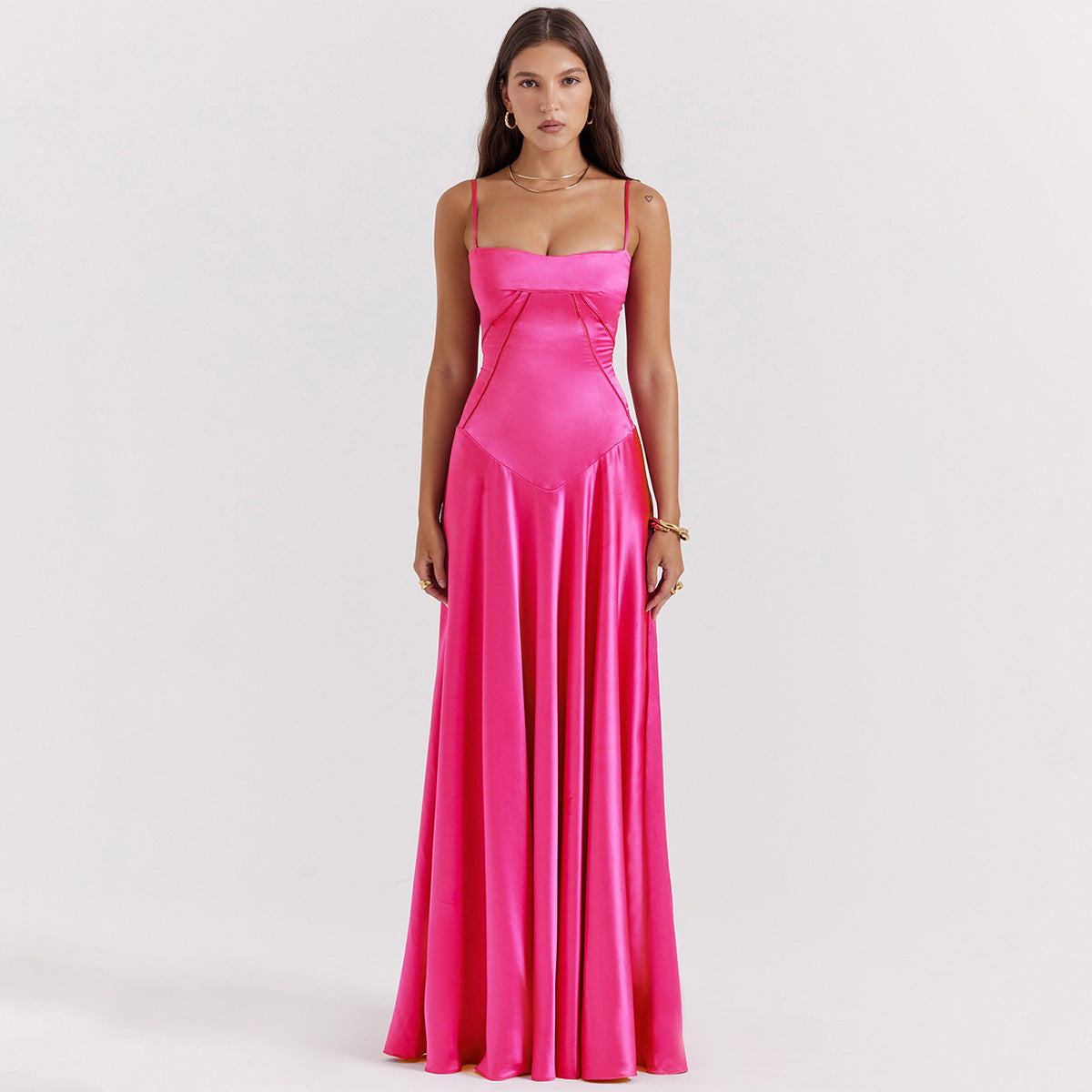 Ingrid – Elegant satin maxi dress with tie back for Women - Image 3