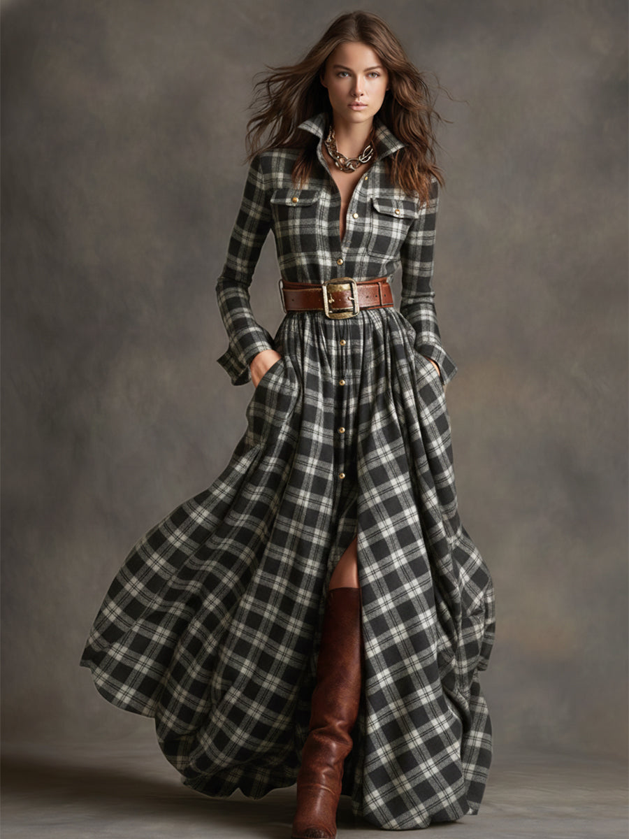 Helena – Kariertes Maxi-Hemdkleid