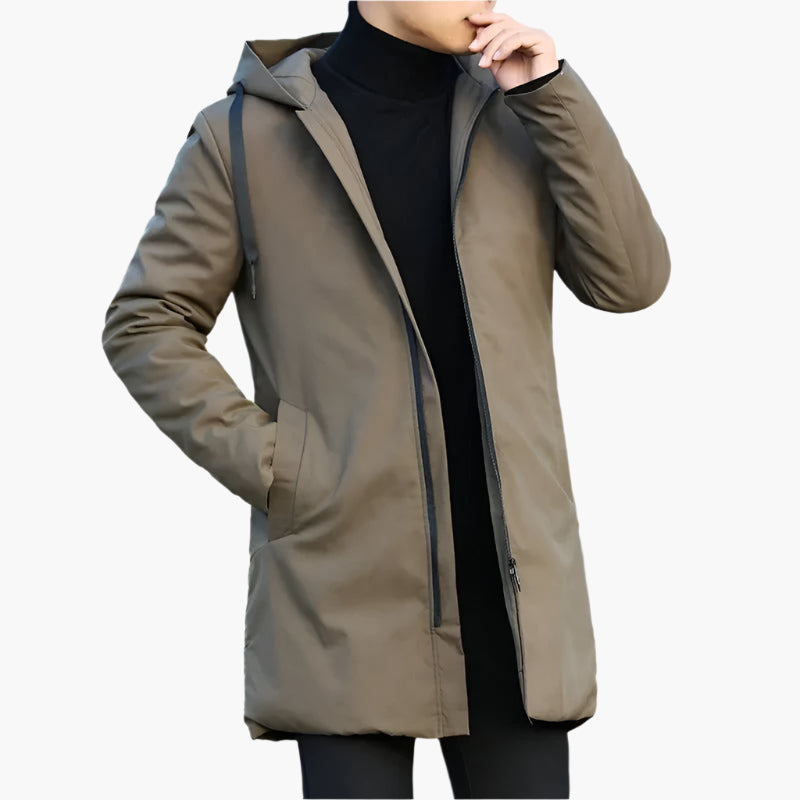 Moderne Herren Longjacke mit Kapuze und Reißverschluss - J&B - 6 - Atelier-Zofia