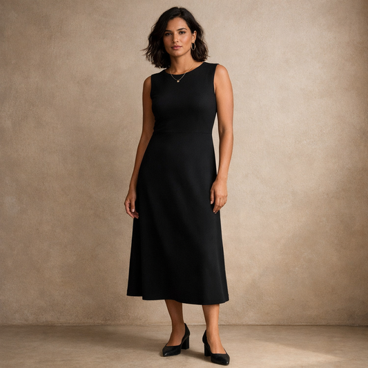 Elegantes ärmelloses Midi-Kleid mit Rundhalsausschnitt