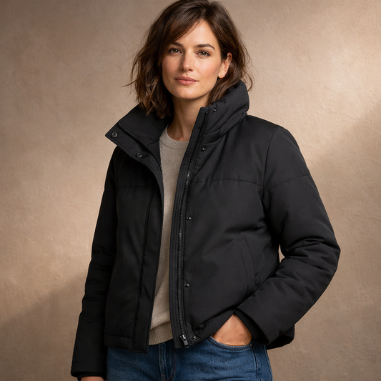 Kurze Steppjacke mit Stehkragen und Reißverschluss