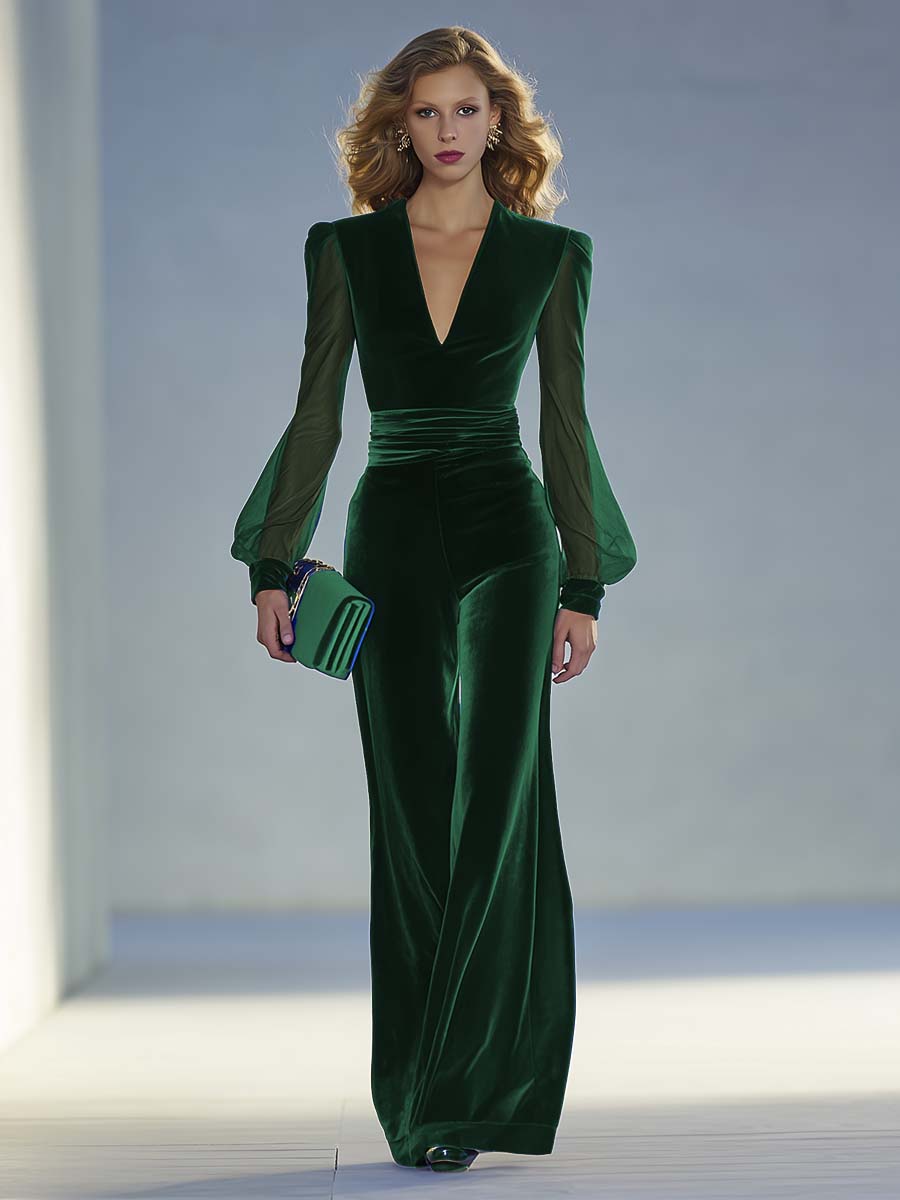 Elena – Eleganter Damen Jumpsuit mit tiefem V-Ausschnitt