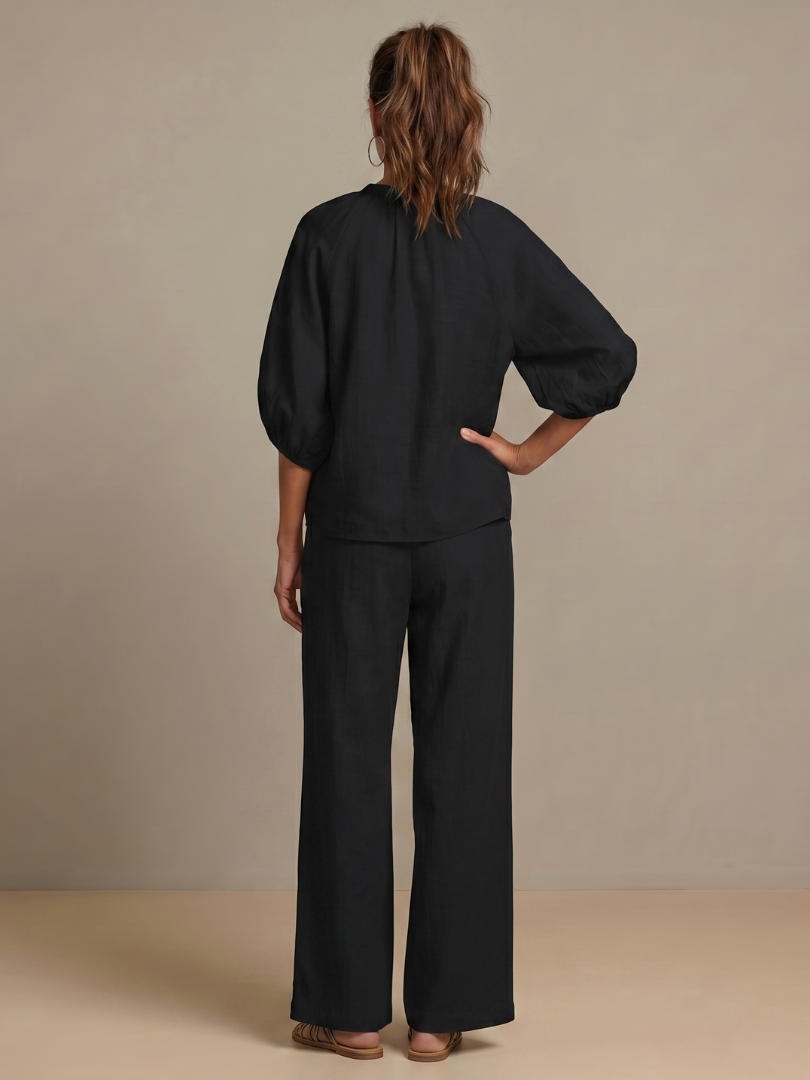 Elegantes Damen Set mit Puffärmeln und Weitbein-Hose - J&B - 22 - Atelier-Zofia