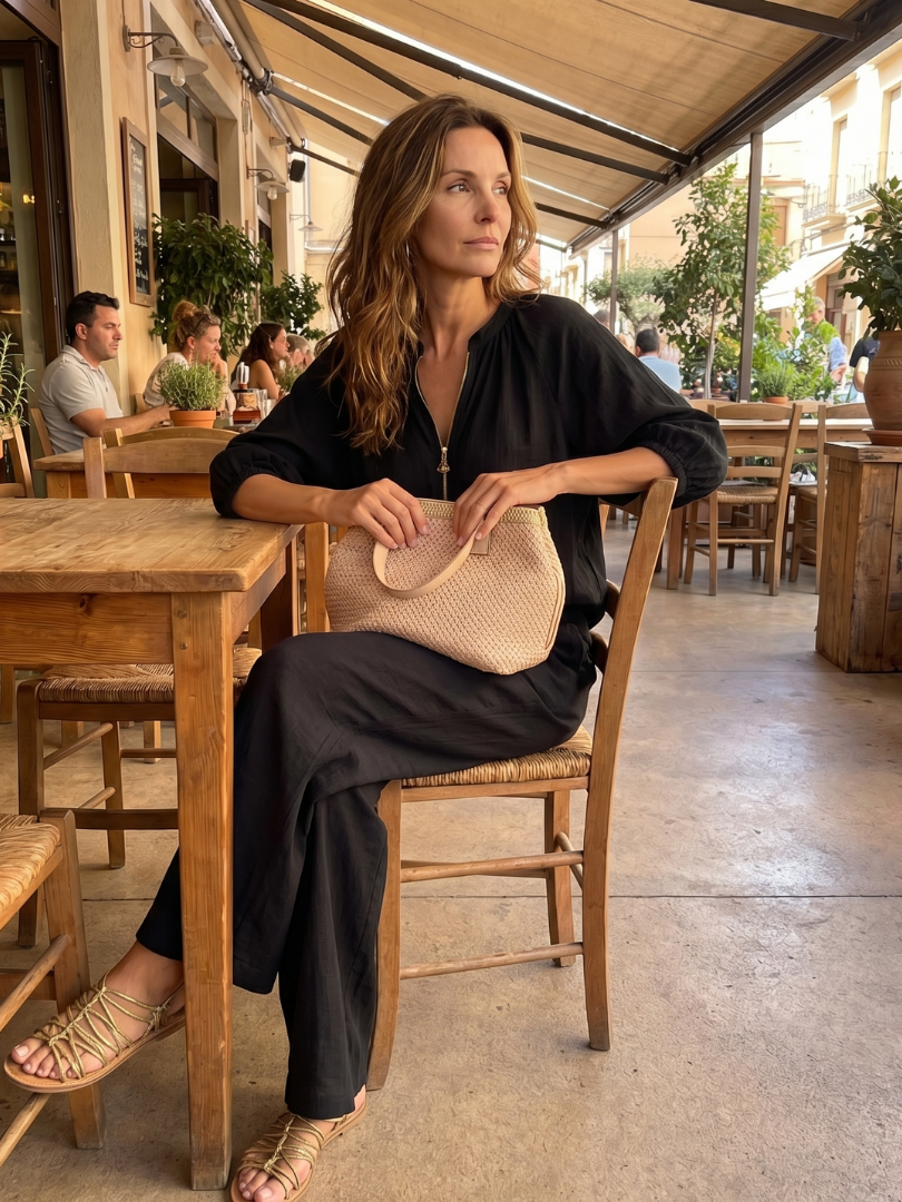 Elegantes Damen Set mit Puffärmeln und Weitbein-Hose - J&B - 23 - Atelier-Zofia