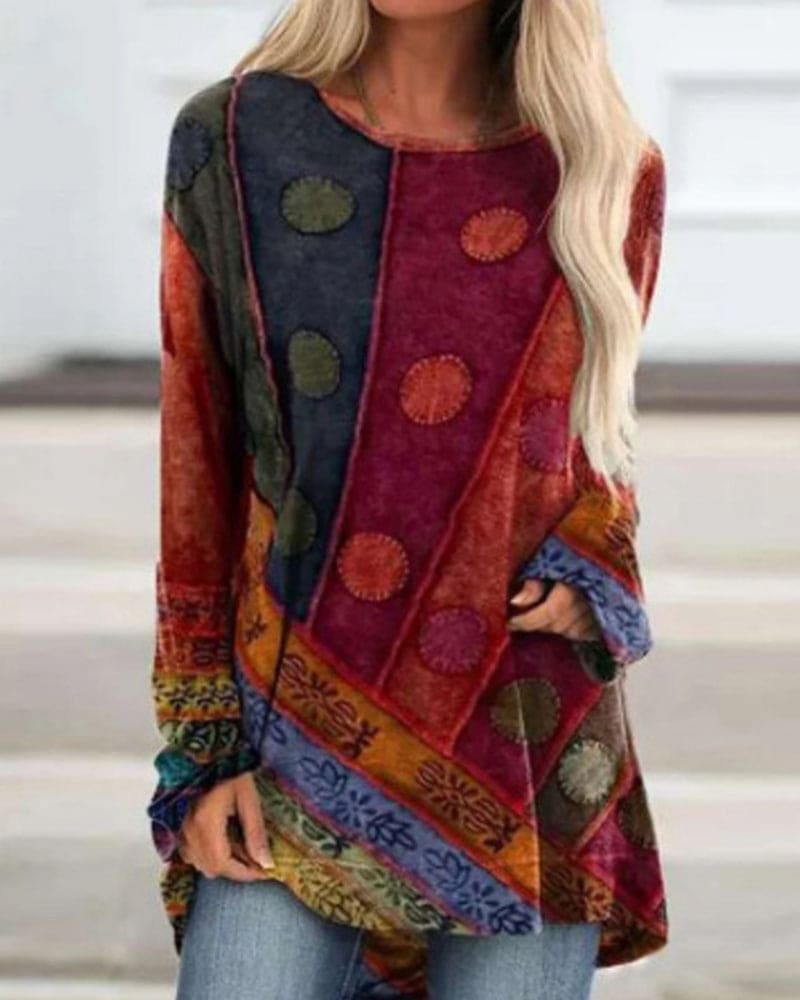 Naya - Damska tunika Boho w żywych kolorach z długimi rękawami - 1 - Atelier-Zofia