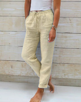 Hannah – Damen Bequeme Leinenhose mit Kordelzug