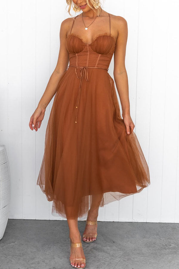 Sandra – Women Chiffon Suspenders Tulle Dress - Image 1