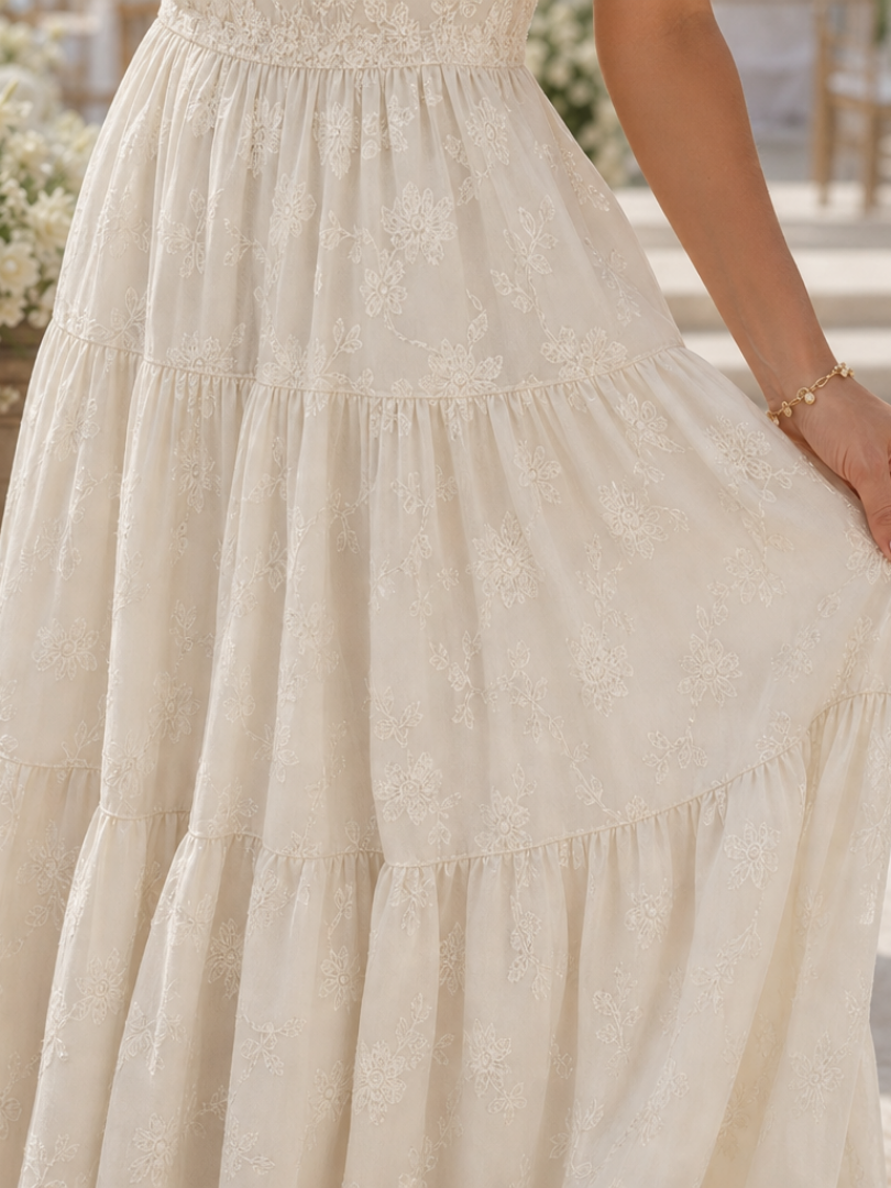 Blumenmuster Midi-Kleid für Damen mit Puffärmeln und elegantem quadratischem Ausschnitt - J&B - 3 - Atelier-Zofia